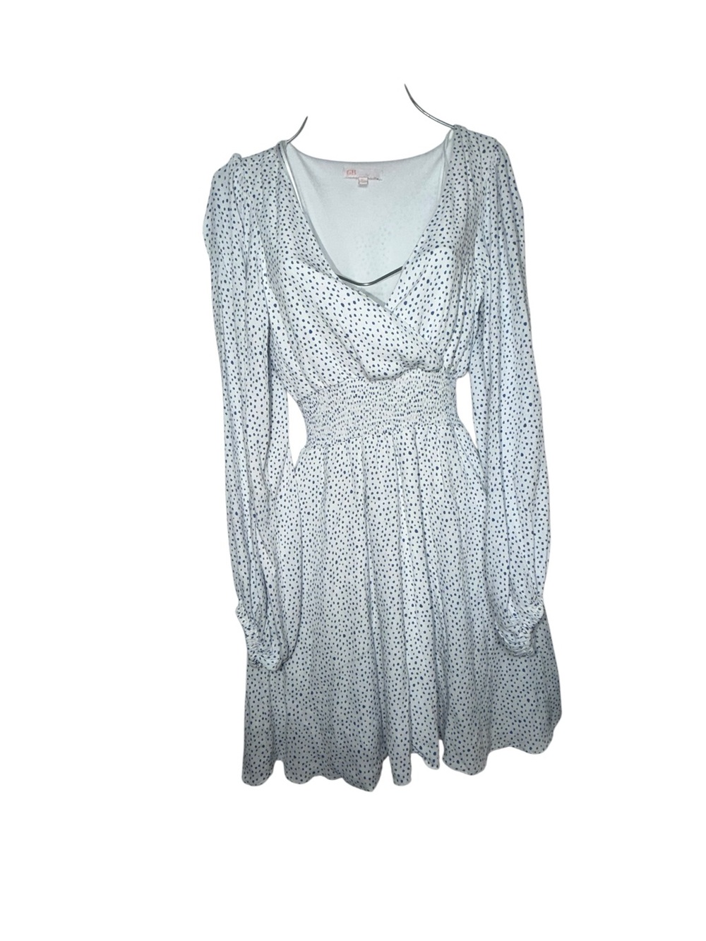 Gianni Bini Light Blue and Black Polka Dot Long-Sleeve Dress